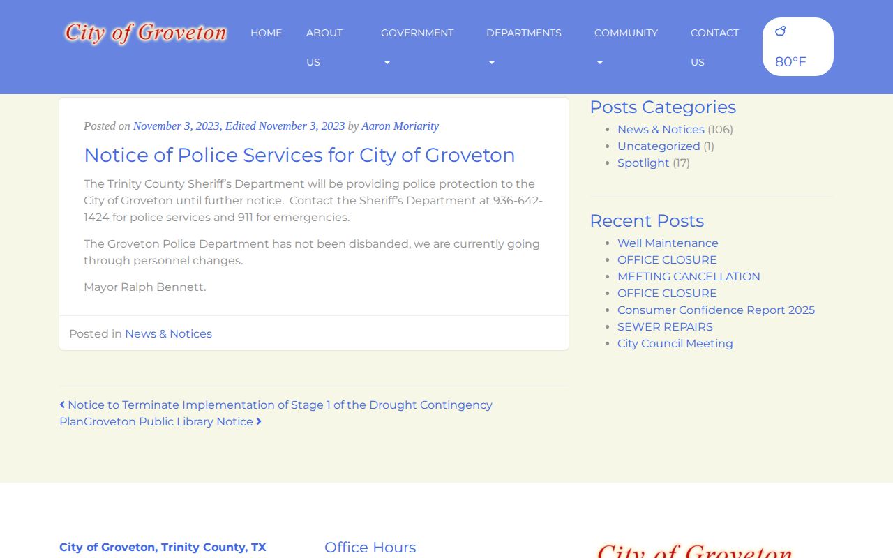 Trinity County Groveton police-services arrest-record routing notice
